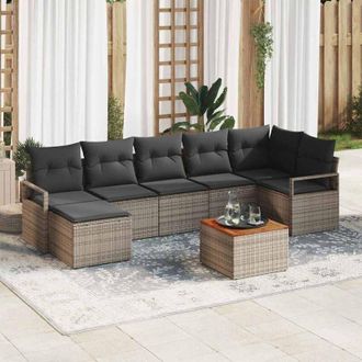 vidaXL Vidaxl - Conjunto De Sof&aacute; De Jard&iacute;n Con Coj&iacute;n 8 Pcs Gris Polirat&aacute;n