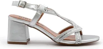 Bibi Lou Zilveren Sandalen met Glanzende Stofweefsel - Dames - Sandalen met hakken - Grijs - 38 EU - Leer - Schoenen
