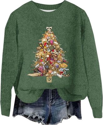 Generic Christmas Sweaters for Women Trendy Warm Snowflake Turtleneck Reindeer Cozy Autumn Winter Oversized Sweatshirts Holiday Dark Green M