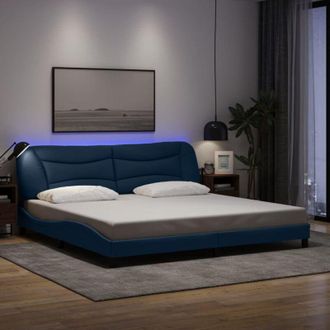 vidaXL Vidaxl - Estructura De Cama Con Led Sin Colch&oacute;n Tela Azul 200x200 Cm