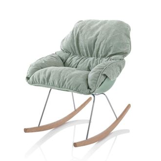 Aquadesign Sillón mecedora de madera y tela verde menta