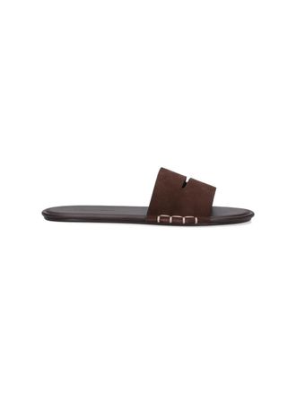 J.W.Anderson Dark Brown Calf Leather Open-Toe Slides with Contrasting Stitching
