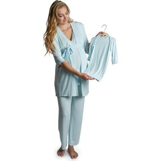 Everly Grey Analise During & After 5-Piece Maternity/Nursing Sleep Set for Mom & Baby in Whispering Blue at Nordstrom, Size X-Large