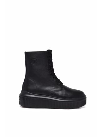 Janet & Janet Black Leather Lace-Up Combat Boots