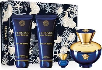 Versace Womens Dylan Blue Femme Gift Set (Eau De Parfum 100ml + Body Lotion + Shower Gel + Eau De 5ml) - Apple - One Size