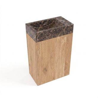 Saniclass Holz Pure Toiletmeubelset - 40x60.5cm - 1 deur - fontein dark emporador - kraangat rechts - eiken natural