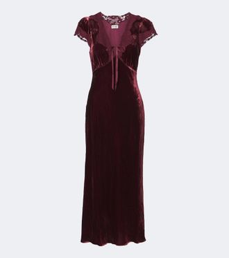 Rixo Abito midi Amari in velluto con pizzo