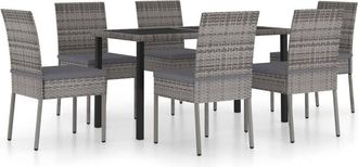 vidaXL Vidaxl - Juego De Comedor Para Jard&iacute;n 7 Piezas Rat&aacute;n Sint&eacute;tico Gris