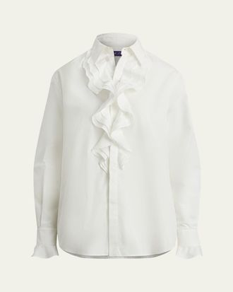Ralph Lauren Collection Addison Ruffle-Trim Broadcloth Shirt