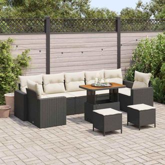 vidaXL Vidaxl - Conjunto De Sof&aacute; De Jard&iacute;n 10 Pcs Negro Rat&aacute;n Sint&eacute;tico