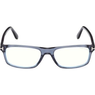 Tom Ford 55mm Rectangular Optical Glasses in Transparent Navy Blue /T Logo at Nordstrom