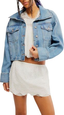 Free People Side to Side Crop Denim Jacket in River Wash at Nordstrom, Size X-Small