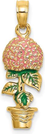 Diamond2Deal 14k Yellow Gold 3-D Enameled Pink Hydrangea Flowers In Pot Charm Pendant