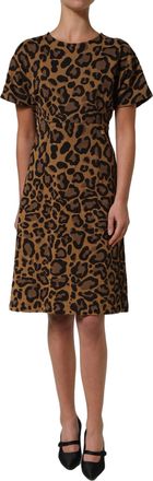 Dolce & Gabbana Womens Brown Leopardprint Flared A-Line Mini Dress Polyester Nylon Cotton