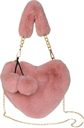 Generic Heart-shaped faux plush bag stylish and cute shoulder chain bag(dark pink,25 * 20 * 18cm)