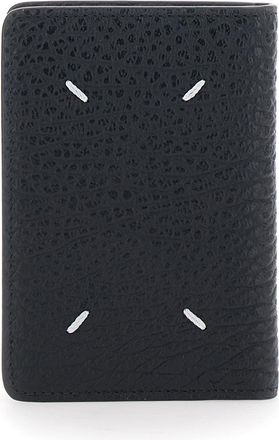 Maison Margiela Womens Wallet With Four Stitches, Black Leather Calf