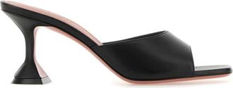Amina Muaddi Black Leather Heels