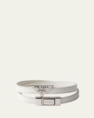 Prada Mens Saffiano Leather Logo Bracelet