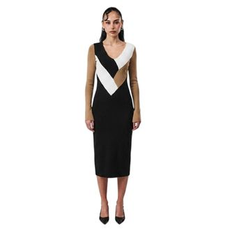 HUGO BOSS Florency viscose slanke midijurk voor dames (Zwart/Bruin/Wit)