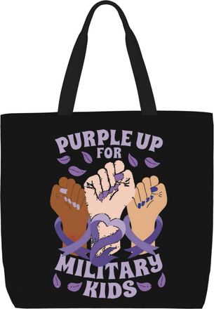 Generic Women Handbag Purple Up Military Kids Military Child Month Tote Bag Waterproof Reusable Crossbody Bags, For Daily, Work, Gym, Wedding, School