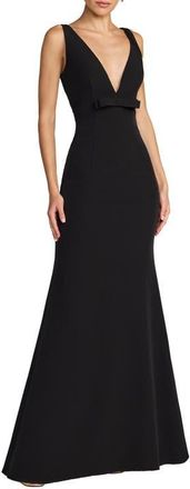 Mac Duggal Petite Crepe Sleeveless V Neck Sheath Gown With Bow in Black at Nordstrom, Size 10