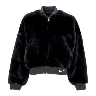 Nike Omkeerbare Faux Fur Bomberjack Zwart - Dames - Fleece jassen - Zwart - M - Polyester - Fitness