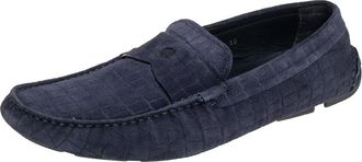 Giorgio Armani Blue Textured Suede Slip On Loafers