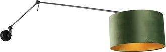 QAZQA Moderno Aplique Negro Con Pantalla De Terciopelo Verde 35 Cm Regulable - Blitz Acero /textil Alargada Adecuado Para Led Max. 1 X 60 Watt - Qazqa