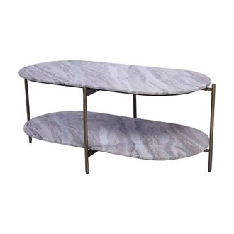 The Libra Company Toronto Top & Base Coffee Table - Iron/Marble/MDF - L50xW100xH40 cm in Brown