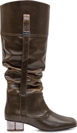 Ganni Slouchy Kniehoge Laarzen - Dames - Hoge Laarzen - Groen - 37 EU - Katoen - Schoenen