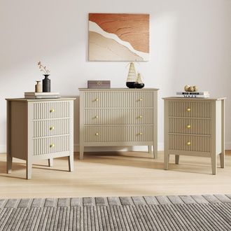 Melody Maison 3 Drawer Chest Of Drawers & Pair Of Bedside Tables - Hales Taupe Range in Beige