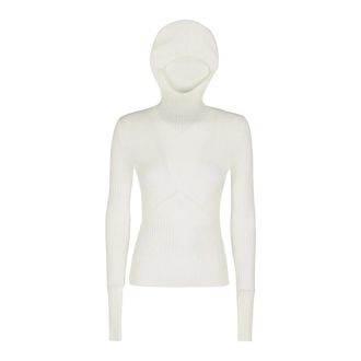 ADĀMO Andrea Adamo Hoodies & sweatvesten, Dames, Wit, S, Geribbelde gebreide hoodie top