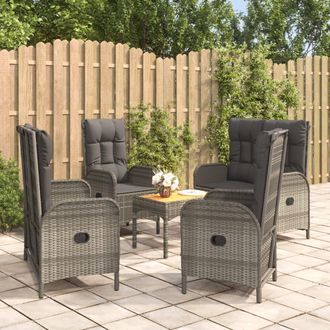 vidaXL Set Comedor De Jard&iacute;n 5 Piezas Con Cojines Rat&aacute;n Sint&eacute;tico Gris Vidaxl