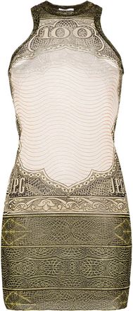 Jean Paul Gaultier Cartouche-print tulle mini dress - women - Polyamide - L - Green