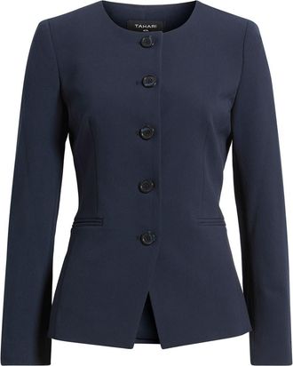 Tahari by ASL Collarless Button Jacket in New Navy at Nordstrom, Size 14