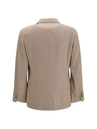Brunello Cucinelli Mens Single Breasted Checked Blazer Camel Cotton Jacket