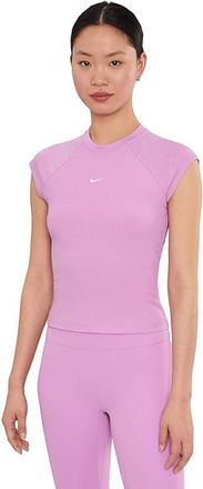 Nike Sportswear Chill Knit Rib Short Sleeve Top Womens Workout Light Magenta/Sail : 2XL (US 20-22), Polyester/Spandex