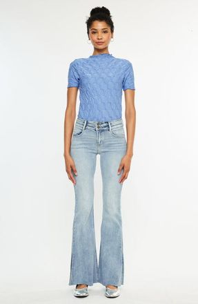 Kancan Selena Double Waist Band Flare Jeans in Medium Wash at Nordstrom, Size 31