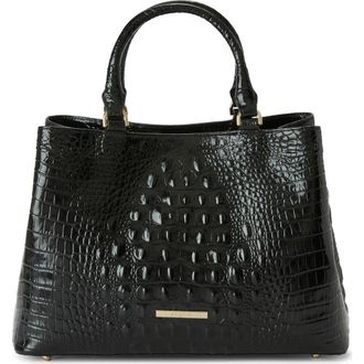 Brahmin Small Denise Croc Embossed Leather Satchel in Black at Nordstrom