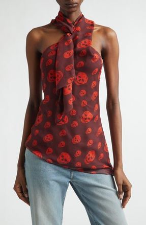 Alexander McQueen Skull Print Silk Chiffon Scarf Top in Dark Purple at Nordstrom, Size 12 Us