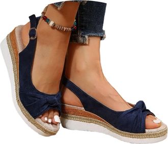 Generic Orthopedic Platform Wedge Sandals For Women UK with Ankle Strap Bow Arch Support Non-Slip Shoes Open Toe Low Heel Espadrilles Summer Beach Walking Cas