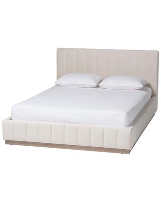 Baxton Studio Granger Velvet Upholstered Platform Bed with Channel Tufted Headboard, Queen