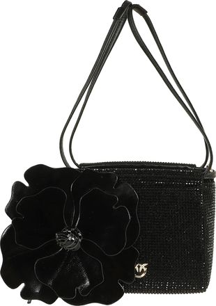 Pinko Black Flower Full Strass Rhinestone Bucket Bag