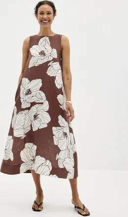 Contemporaine Womens Majestic flowers linen trapeze dress