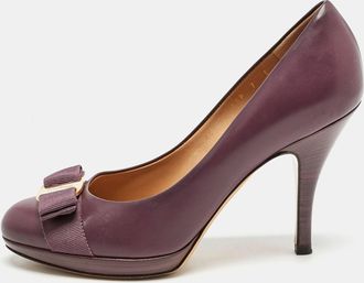 Ferragamo Dark Purple Leather Tina Pumps