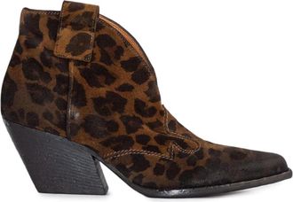 Elena Iachi Cheetah Suede Texan Enkellaarsjes - Dames - Cowboylaarzen - Bruin - 39 EU - Leer - Schoenen