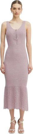 Twinset Lange gebreide jurk van linnenmix - Dames - Casual kleedjes - Roze - L - Linnen - Kleedjes