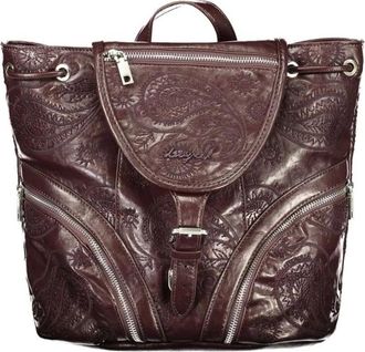 Desigual Zaino in Pelle con Paisley Goffrato - - Bags - Donna - Marrone - ONE SIZE