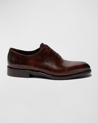 Ferragamo Mens Angiolo Tramezza Whole-Cut Leather Lace-Up Shoes