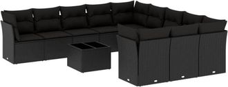 vidaXL Set De Sof&aacute;s De Jard&iacute;n 12 Piezas Cojines Rat&aacute;n Sint&eacute;tico Negro Vidaxl